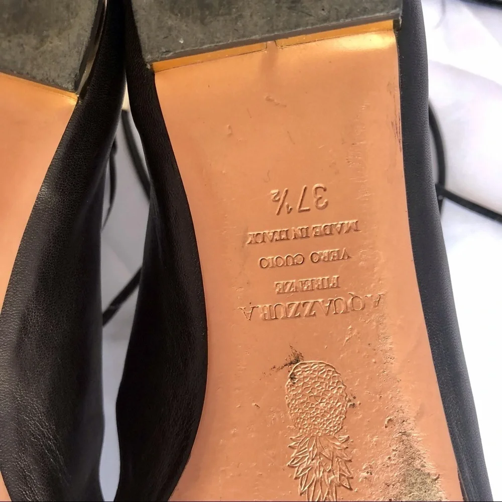 Aquazzura Christy Lace-Up Flats Black Leather 37.5